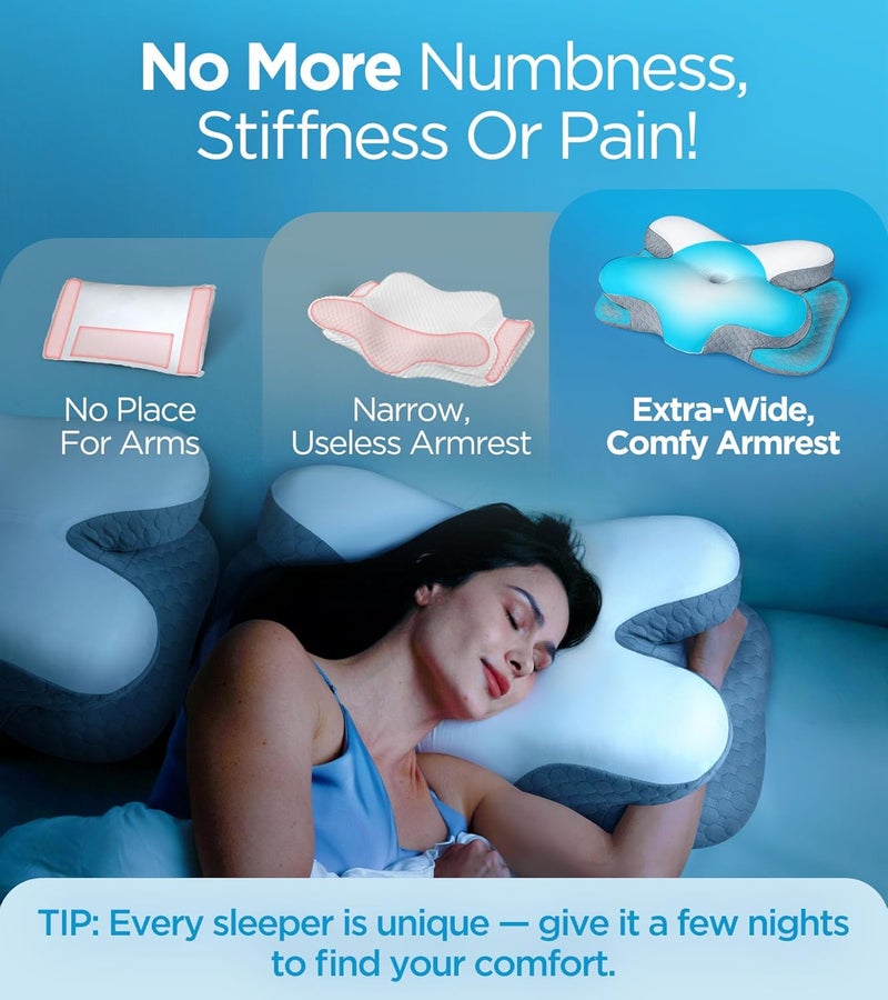 Osteo Enjoy Pain Relief Sleeping Cervical Neck Pillow, Ergonomic Contour Zoned Fits Side Sleeper, Non-Temperature Affected Memory Foam Pillows, Q-max Cooling Pillow Support Back Stomach Sleepers - Image 3